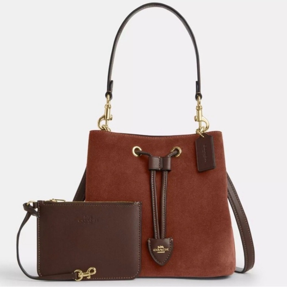 NWT Coach Rowan Bucket bag vintage brown suede w/dust bag and crossbody strap